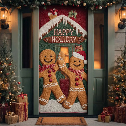 Gingerbread Man Happy Holiday Quilted Door Cover