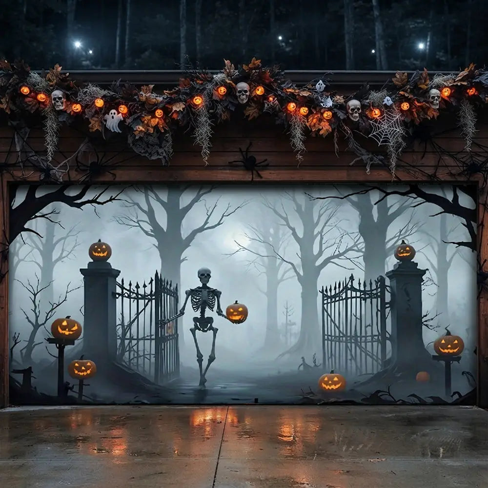 Death Skull Gate Halloween Garage Door Banner Decoration
