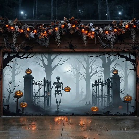 Death Skull Gate Halloween Garage Door Banner Decoration