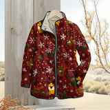 Red Christmas Reindeer Snowflake Quilted Jacket