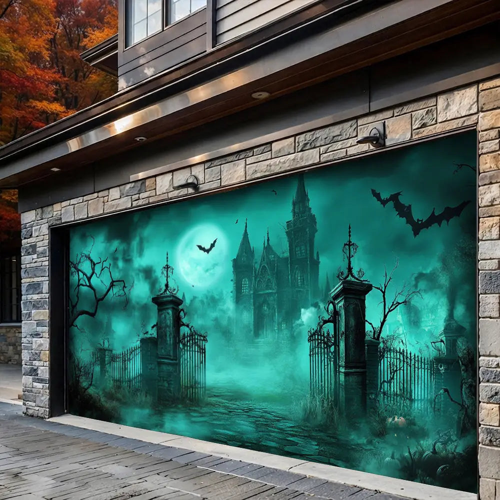 Haunted Cemetery Gate Halloween Garage Door Banner Decoration