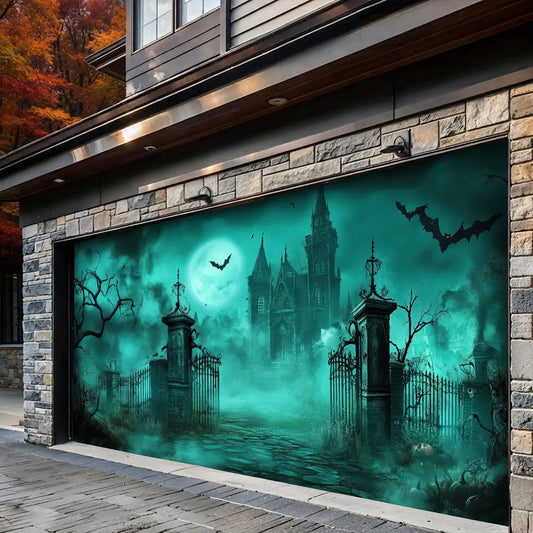 Haunted Cemetery Gate Halloween Garage Door Banner Decoration