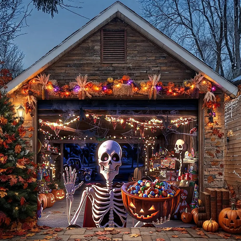 Skeleton’s Trick-or-Treat Party Garage Door Banner Decoration