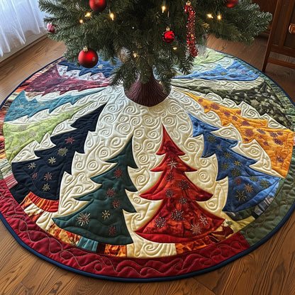 Colorful Christmas Trees Quilted Tree Skirt