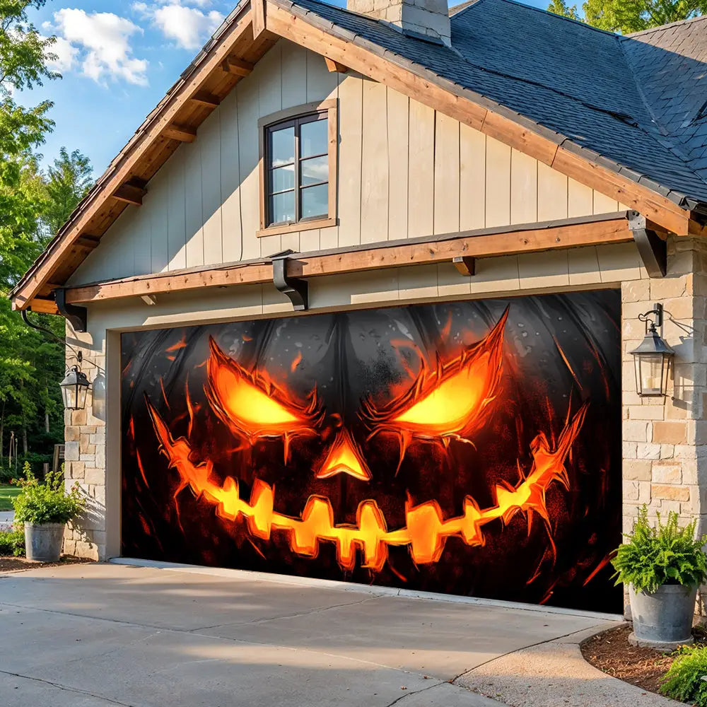 Horror Pumpkin Face Halloween Garage Door Banner Decoration