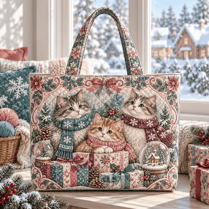 Cozy Cat & Snowflake Handmade Tote Bag
