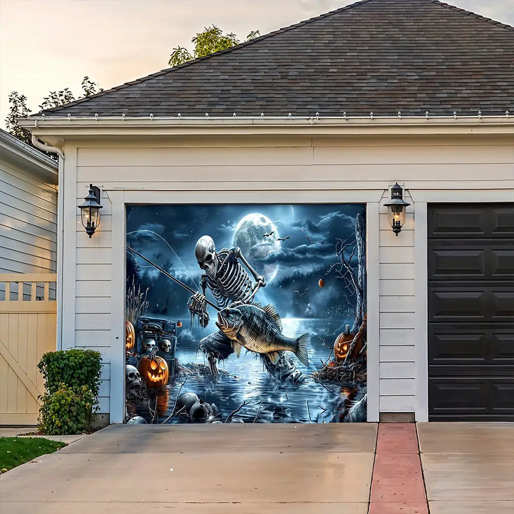 Gone Fishing Halloween Garage Door Banner Decoration