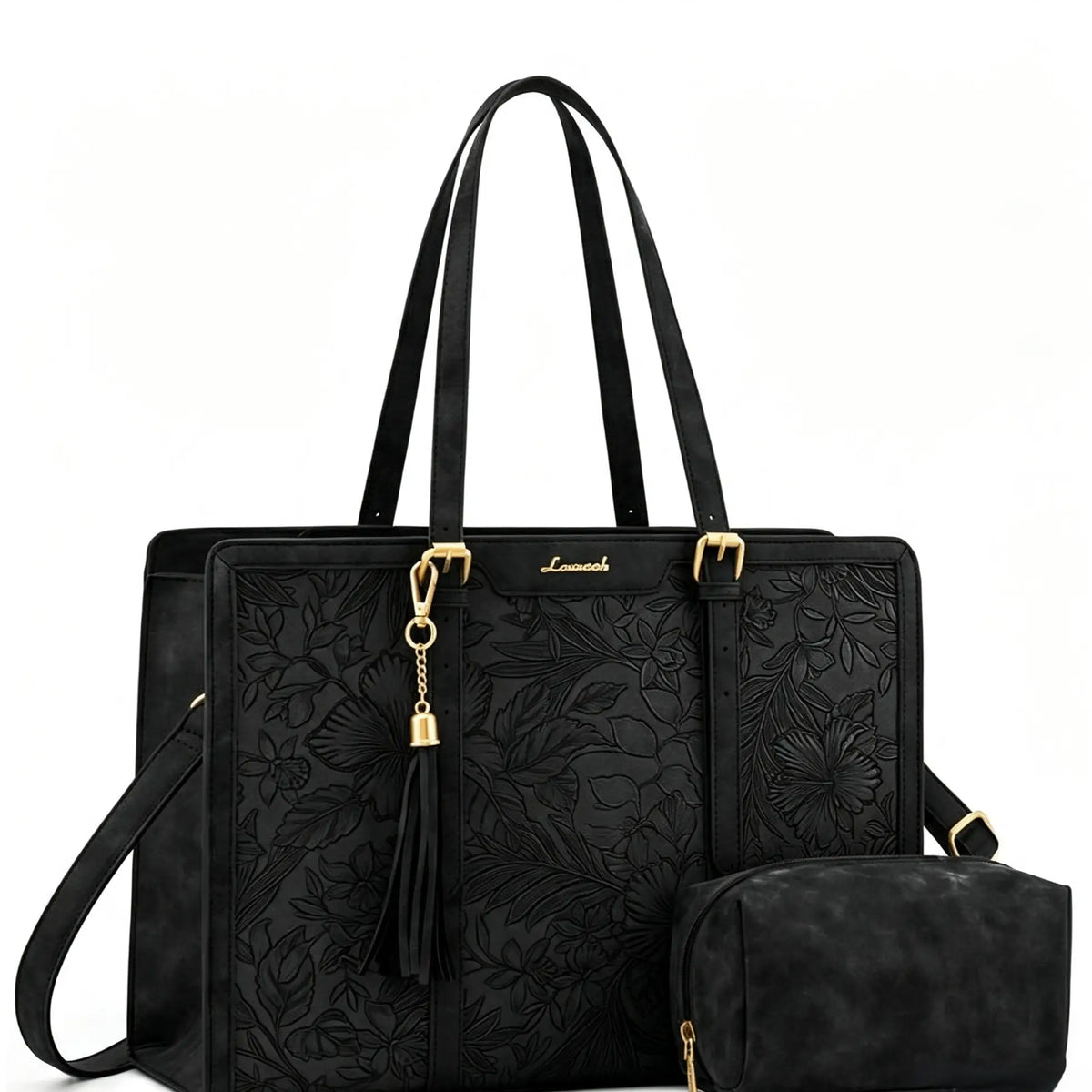 Vintage Embossed Leather Laptop Tote Set