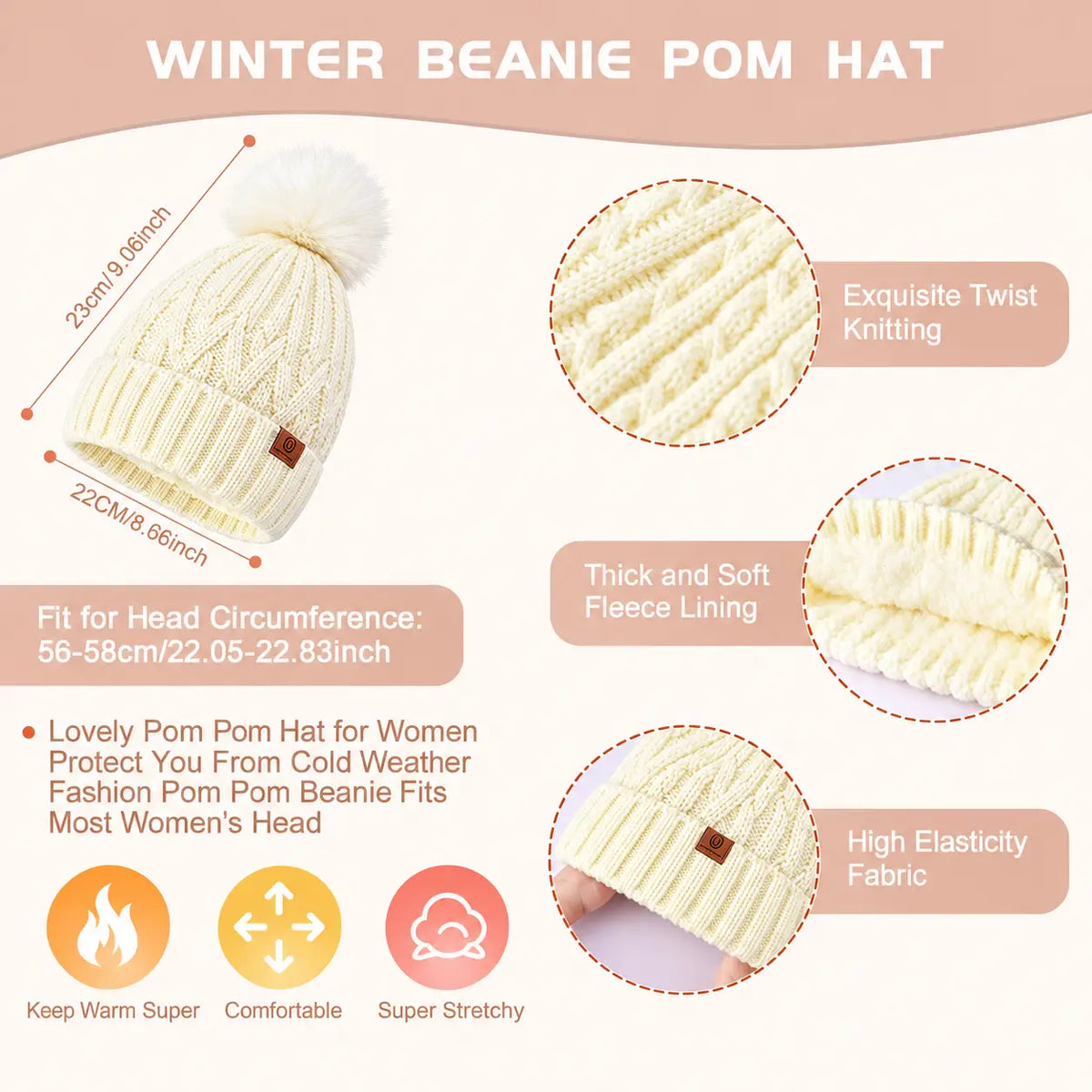 3 in 1 Winter Warmer Beanie Fleece Lined Knit Hat Scarf Gloves Gift Set