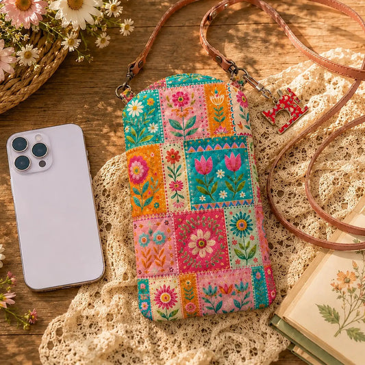 Cottagecore Boho Quilted Slim Phone Crossbody Bag