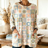 Pastel Circle Block Colorful 3D-Print Pocket Sweatshirt