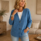 Collarless Soft-Denim-Look Button-Down Cardigan