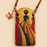 African Women Silhouette Art Quilted Slim Phone Crossbody Bag