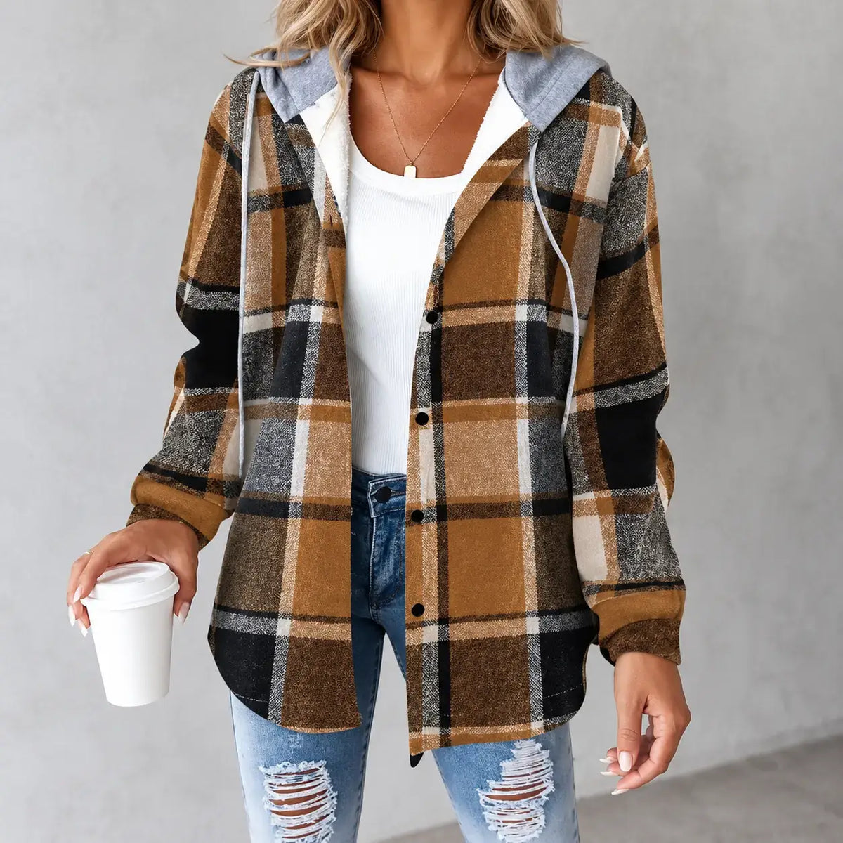 Women’s Plaid Hooded Zip-Up Jacket