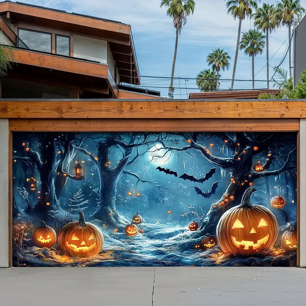 Whimsical Forest Midnight Halloween Garage Door Banner Decoration