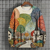 Whimsical Folk Art Forest Town Colorful Boho Style Sweatshirt