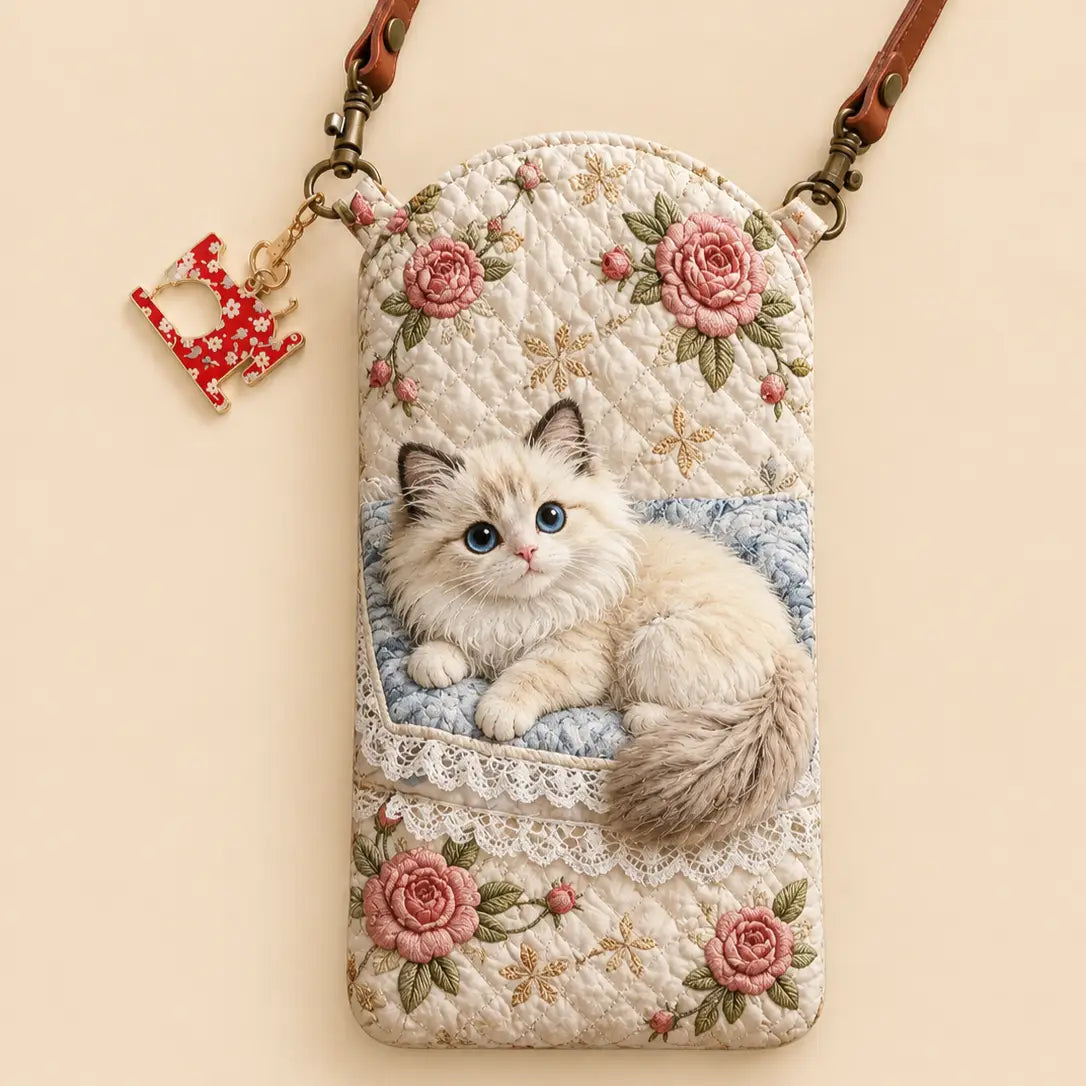 Rose Kitten Quilted Slim Phone Crossbody Bag