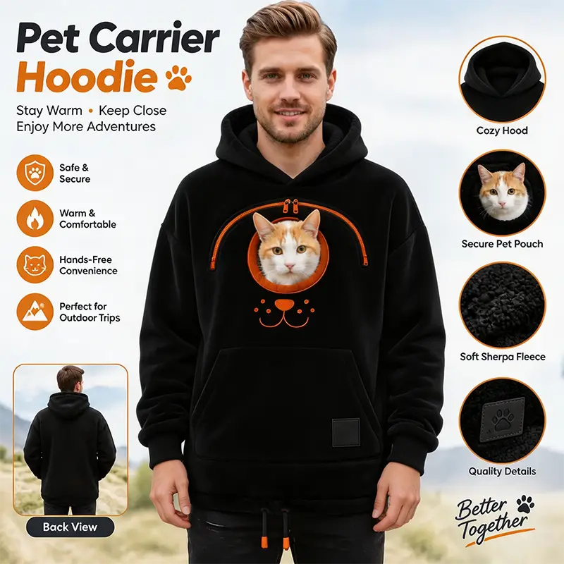 Cozy Pet Carrier Hoodie Built in Pouch for Cats Small Dogs