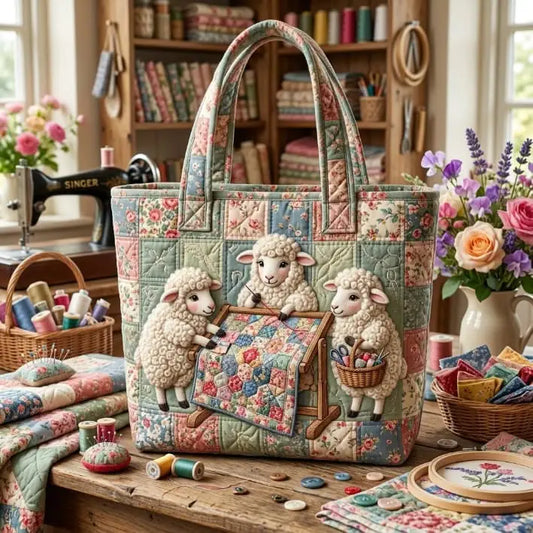 Sheep Quilting Circle Handmade Tote Bag