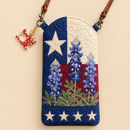 Texas Bluebonnet Quilted Slim Phone Crossbody Bag