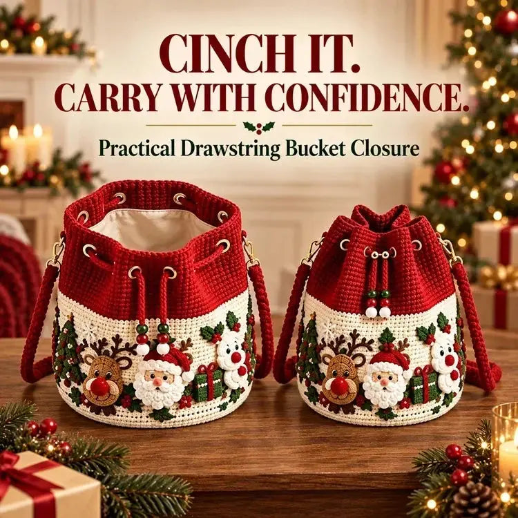 🎄3D Crochet Christmas Bucket Bag✨Festive Crossbody Purse with Detachable Strap