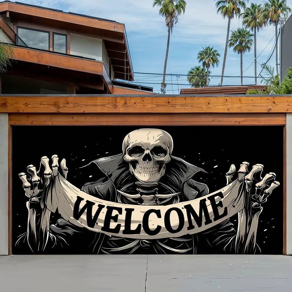Skeleton Welcome Halloween Garage Door Banner Decoration