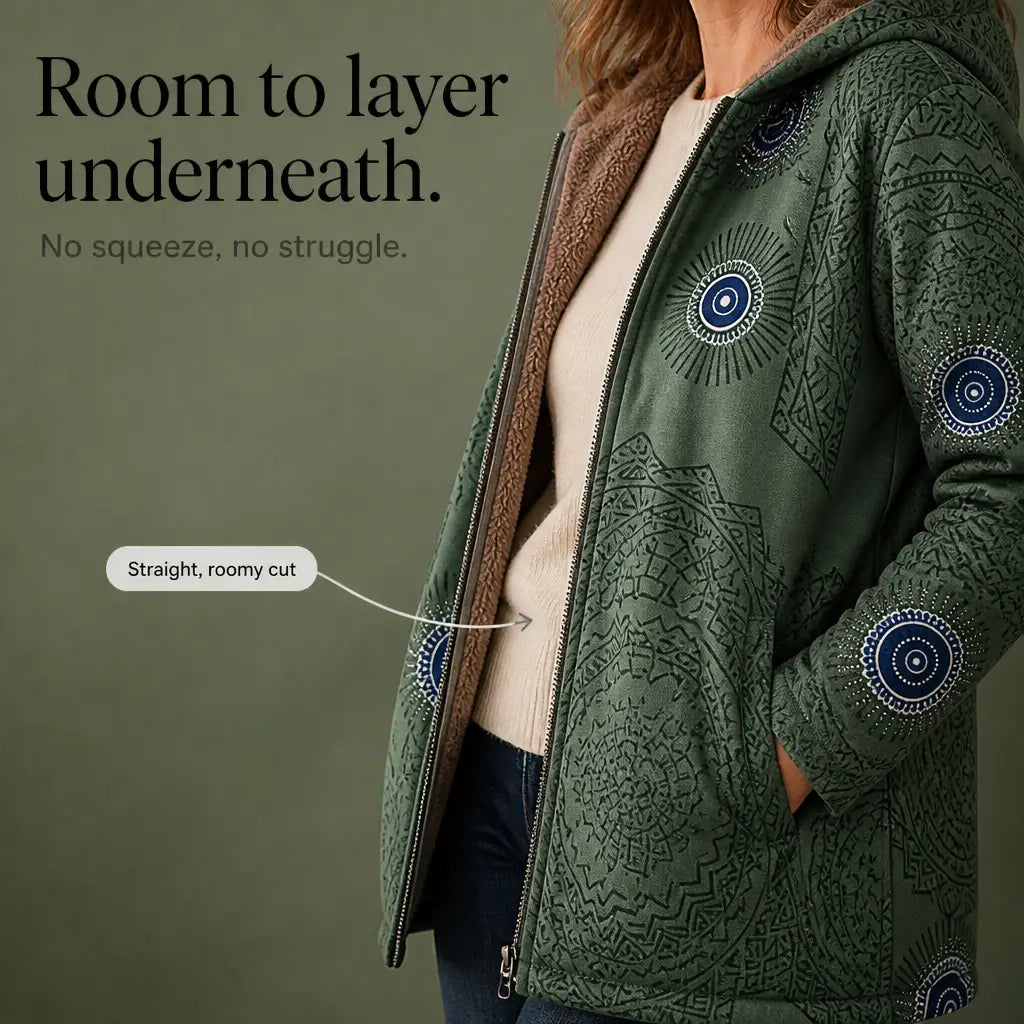 💖Women's Vintage Leaf Print Hooded Coat