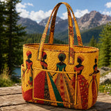 African Women Silhouette Multiple Pockets Quilted Tote Bag