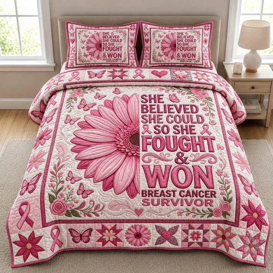 Breast Cancer Survivor Quilted Bedding Set