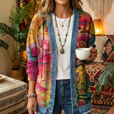 Abstract Retro 3D Digital Printing Denim Shirt
