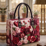 Heart And Rose Quilted Leather Strap Bible Handbag