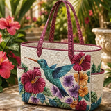 Elegance Hummingbird Multiple Pockets Quilted Tote Bag