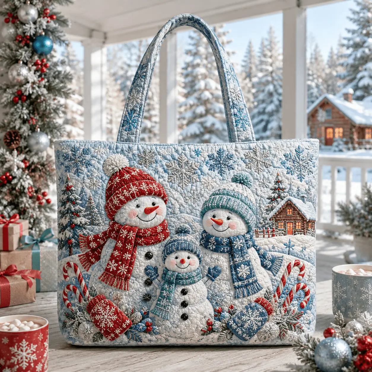 Snowman Family Handmade Tote Bag