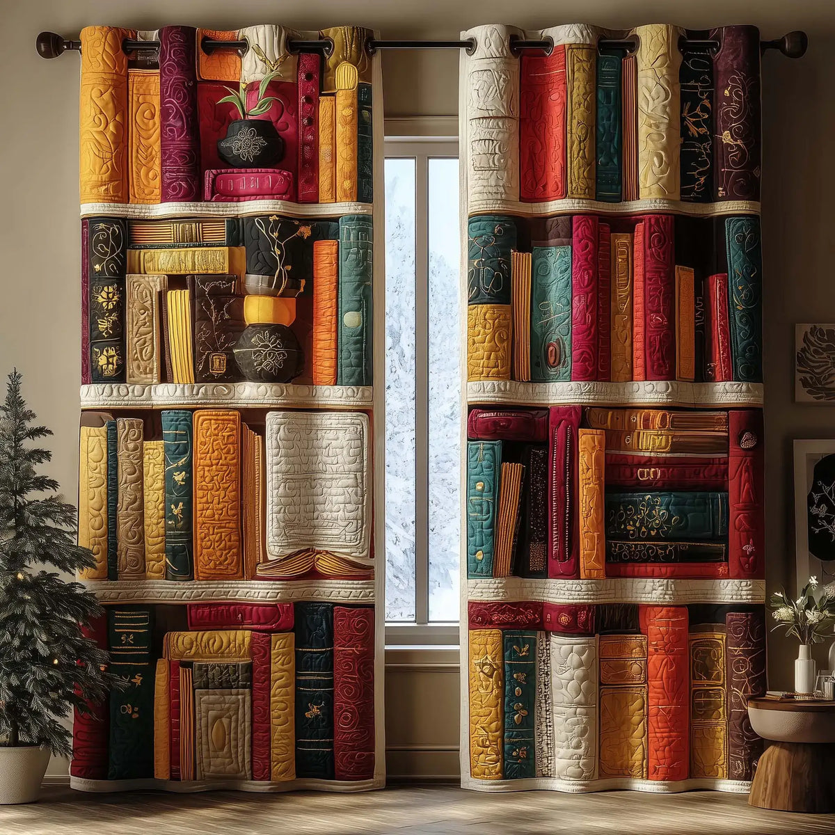Patchwork Library Quilted Curtains
