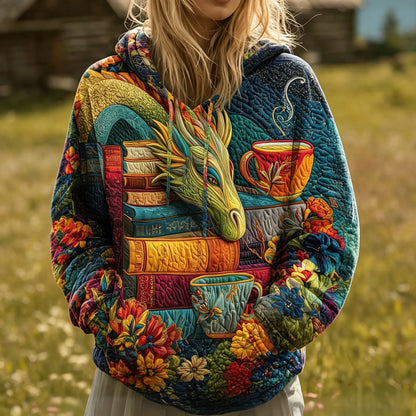 Dragon & Book Quilted Casual Hoodie