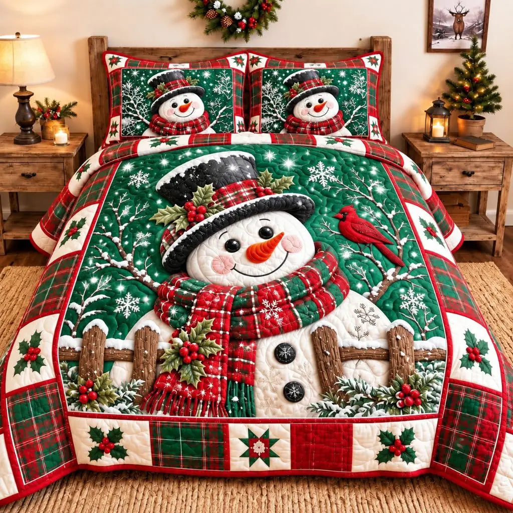 Jolly Snowman Quilted Bedding Set