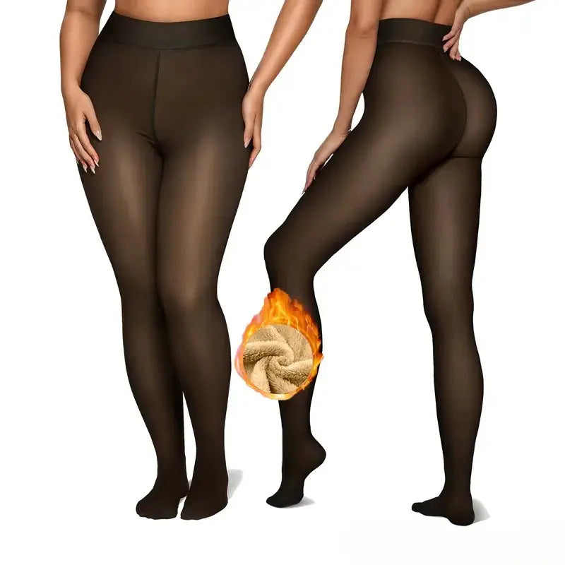 Women's Fleece Lined Tights Body Slimming Leggings Sheer Fake Translucent