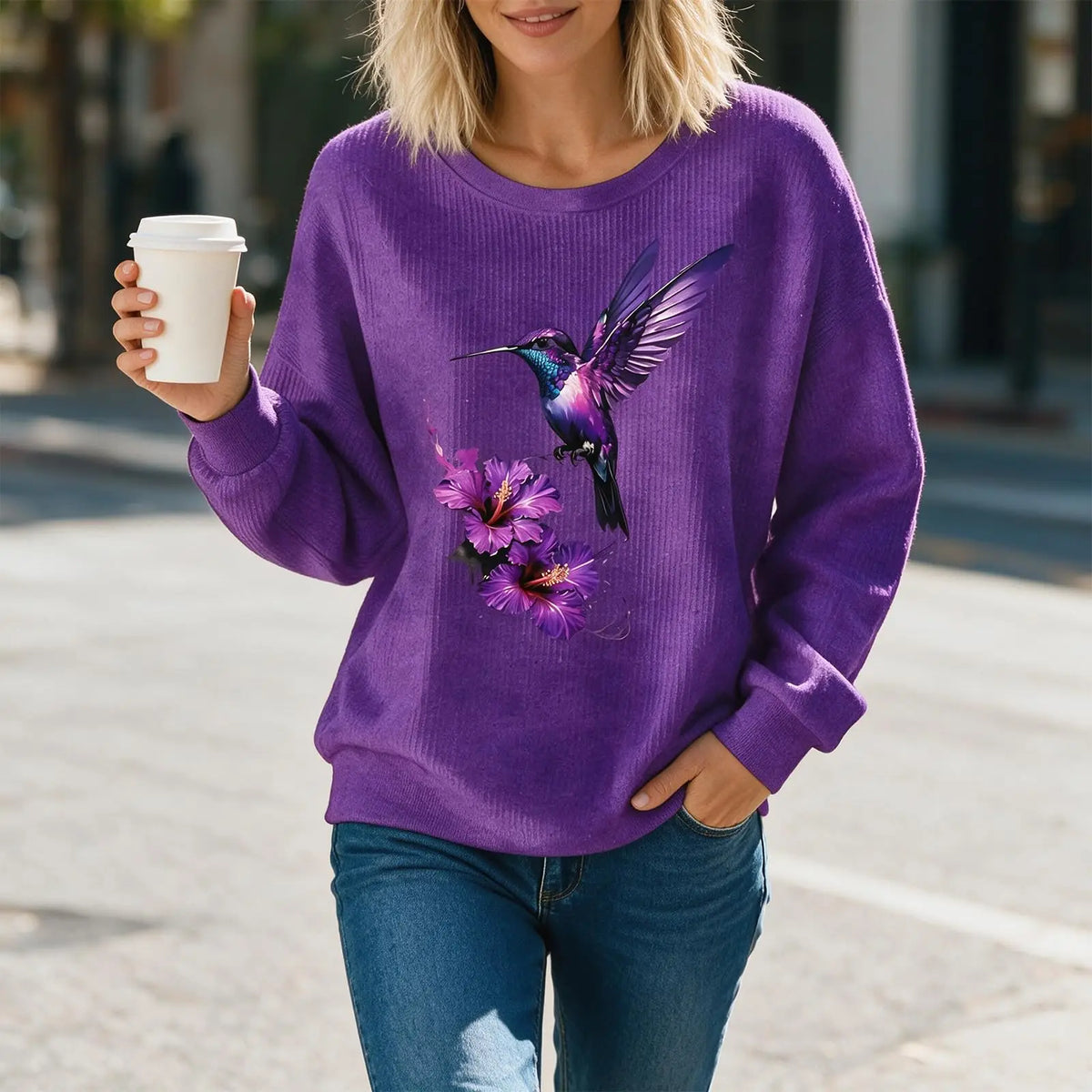 Women's Hummingbird Flower Art Print Casual Sweatshirt