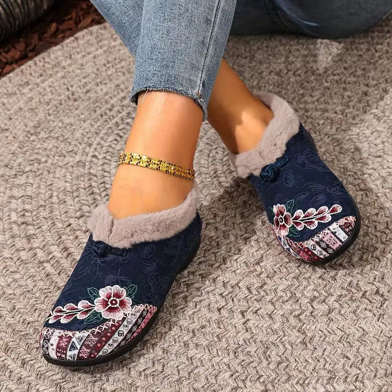 Women’s Winter Ankle Floral Embroidered Shoes