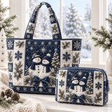 2pcs Winter Snowman Star Pine Tree Quilted Tote Bag Set
