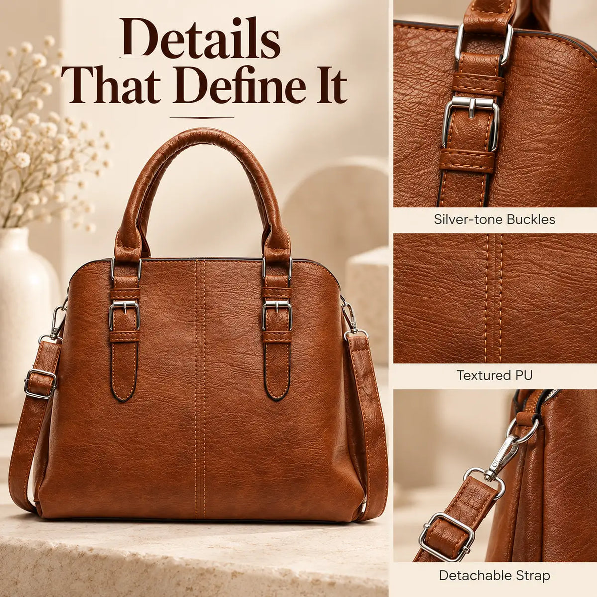 Women's Elegant PU Leather Square Handbag