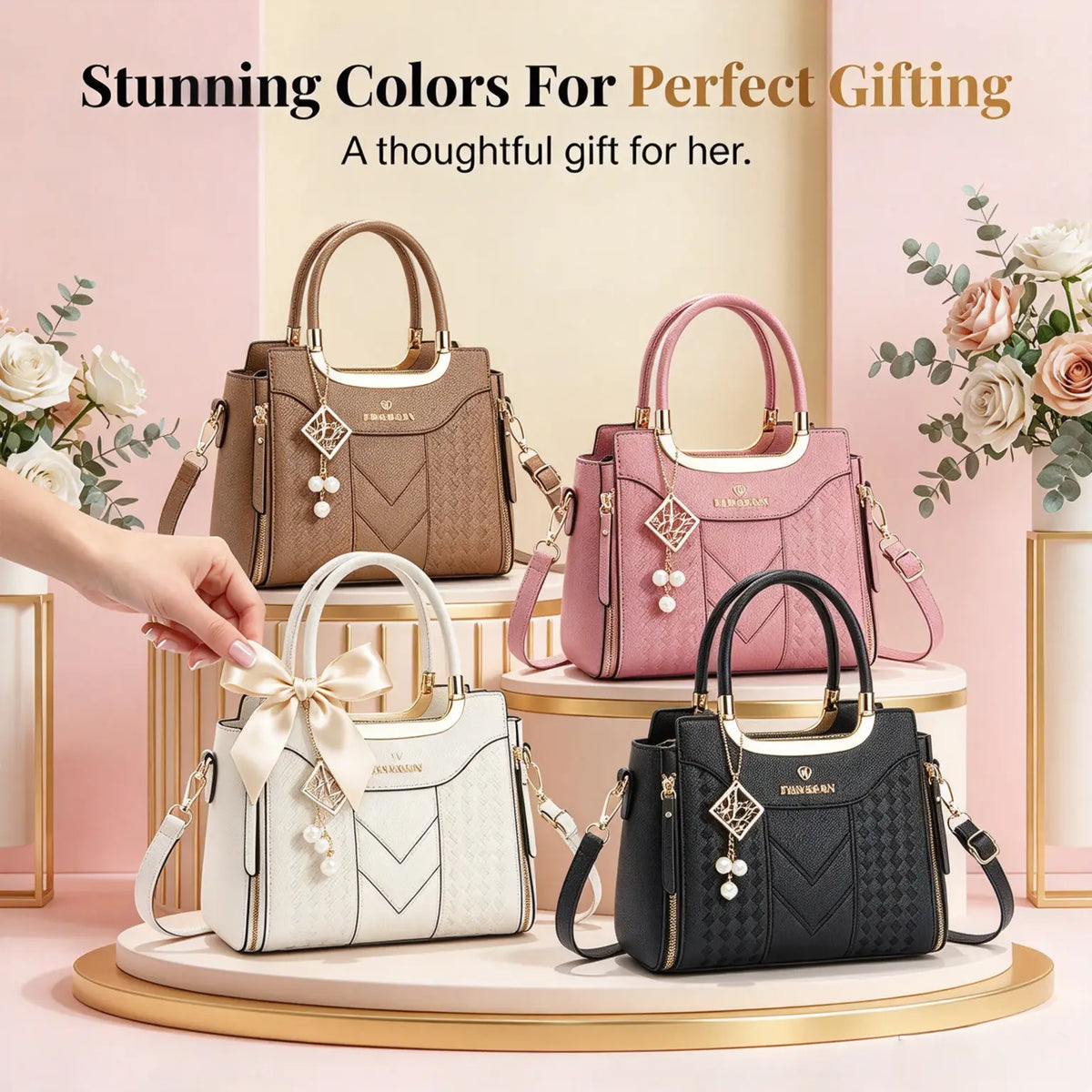 3 PCS Women's Elegant Embroidered Pattern Tote Bag