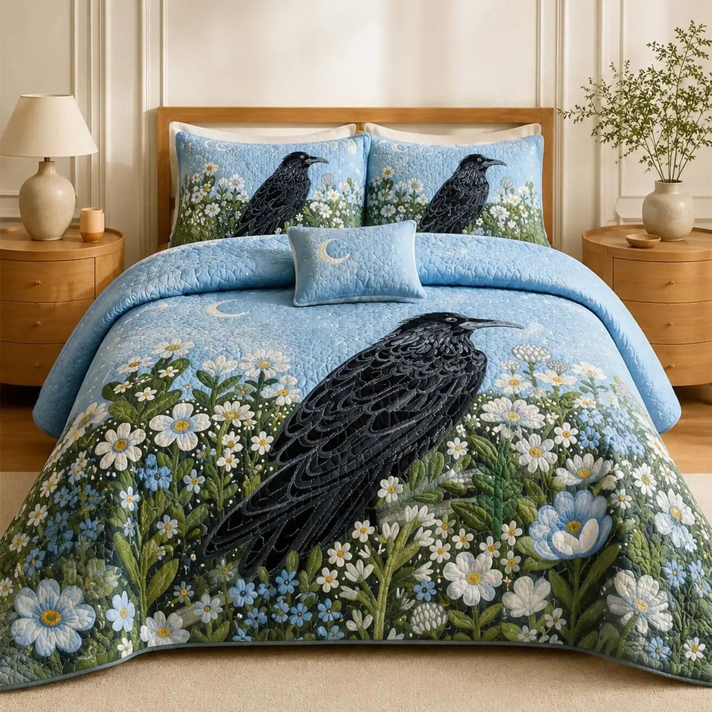 Raven Moonlit Meadow Quilted Bedding Set