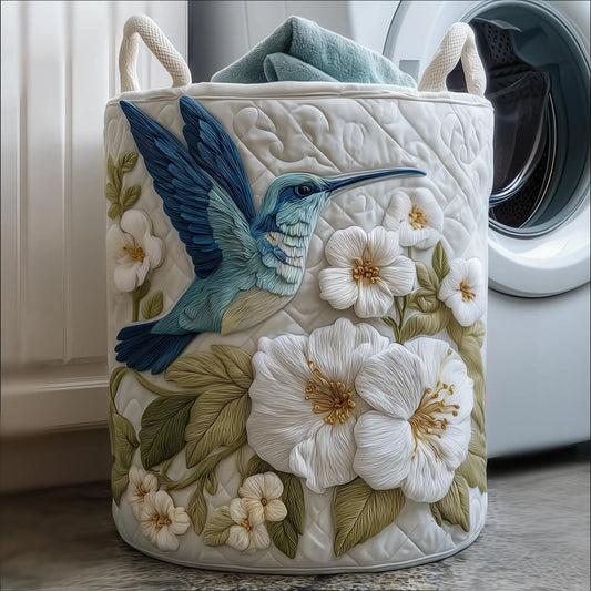 Elegant Hummingbird Quilted Laundry Basket