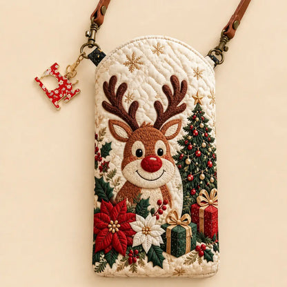 Christmas Reindeer Quilted Slim Phone Crossbody Bag