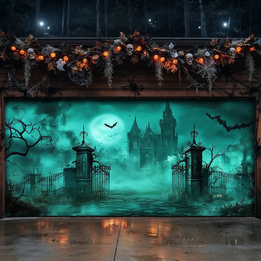 Haunted Cemetery Gate Halloween Garage Door Banner Decoration