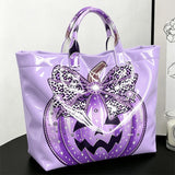 Halloween Purple Pumpkin Print PVC Tote Bag