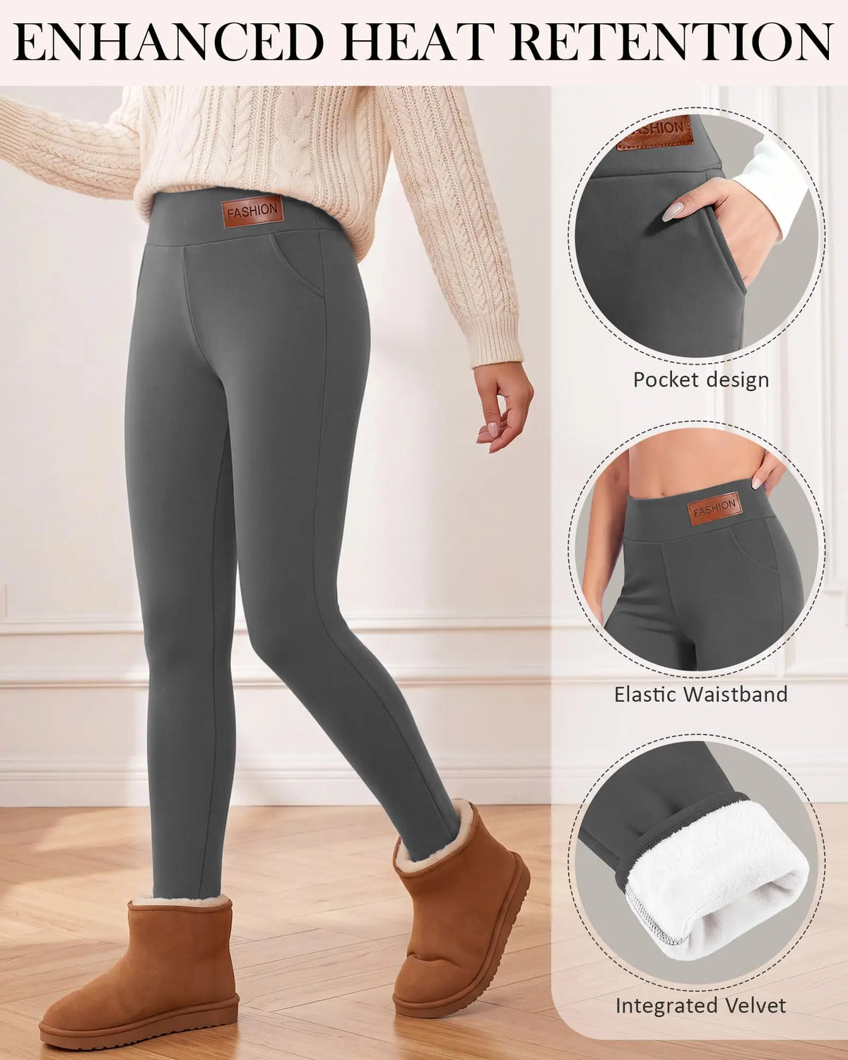 Women's Fleece-Lined High-Waist Leggings with Pockets