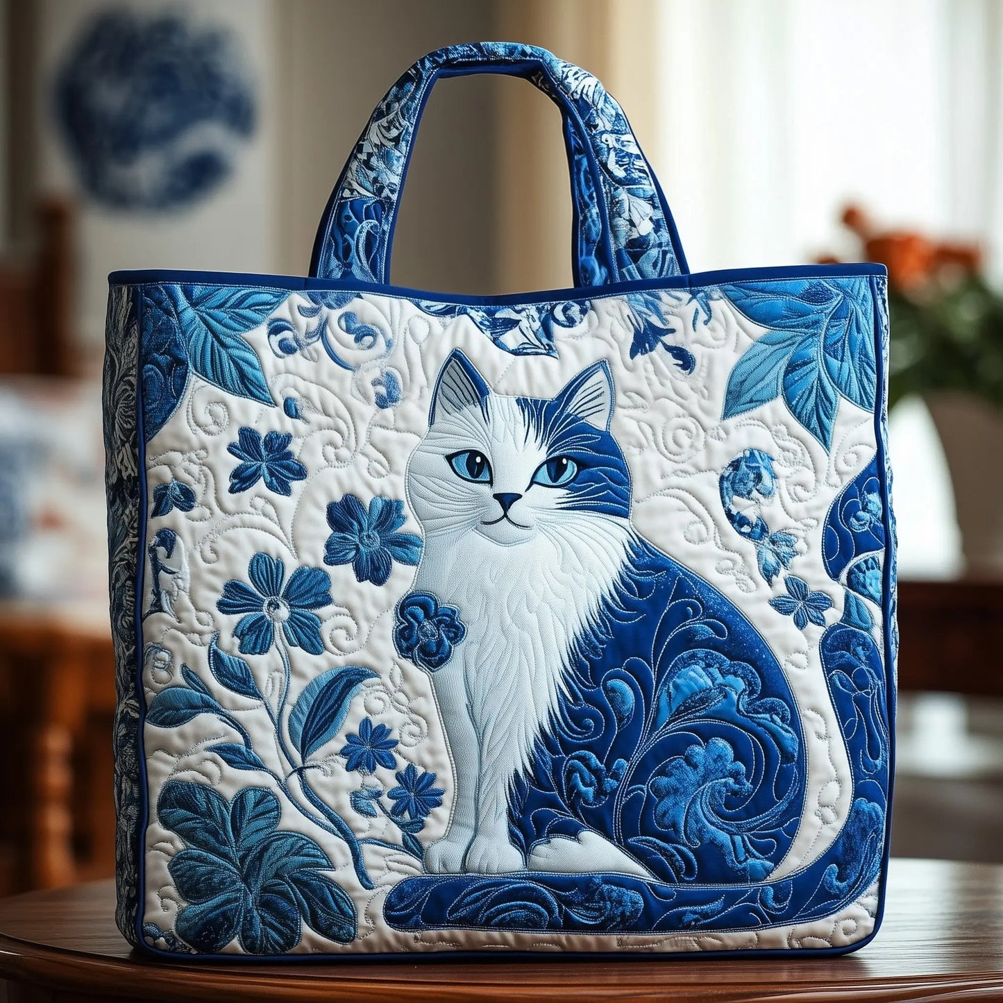 Whimsical Cat Handmade Tote Bag
