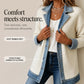 Women's Contrast Trim Collared Button Front Ribbed Knit Jacket